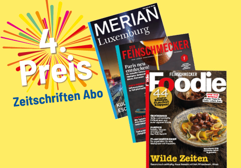 grafik mit 4. Preis und verschiedenen Zeitschrift Merian, Feinschmecker und Foodie